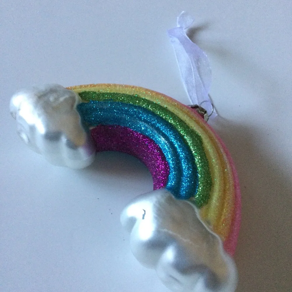CODY FOSTER GLITTER RAINBOW AND CLOUDS GLASS ORNAMENT NEW